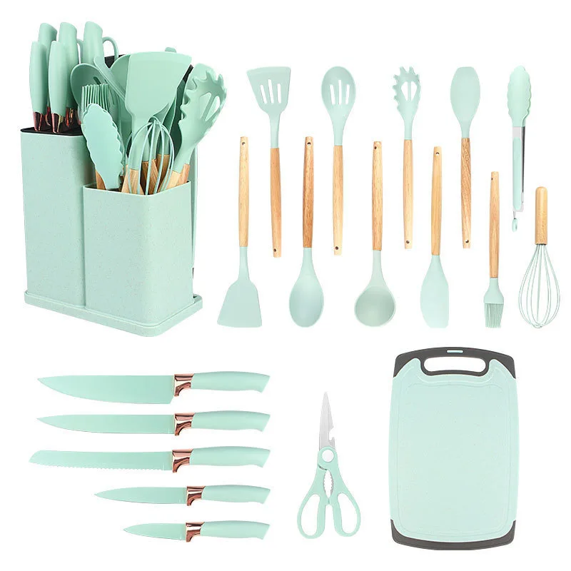 Silicone kitchenware 19-piece set non-stick cooking shovel spoon kitchenware with storage bucket knife combination set