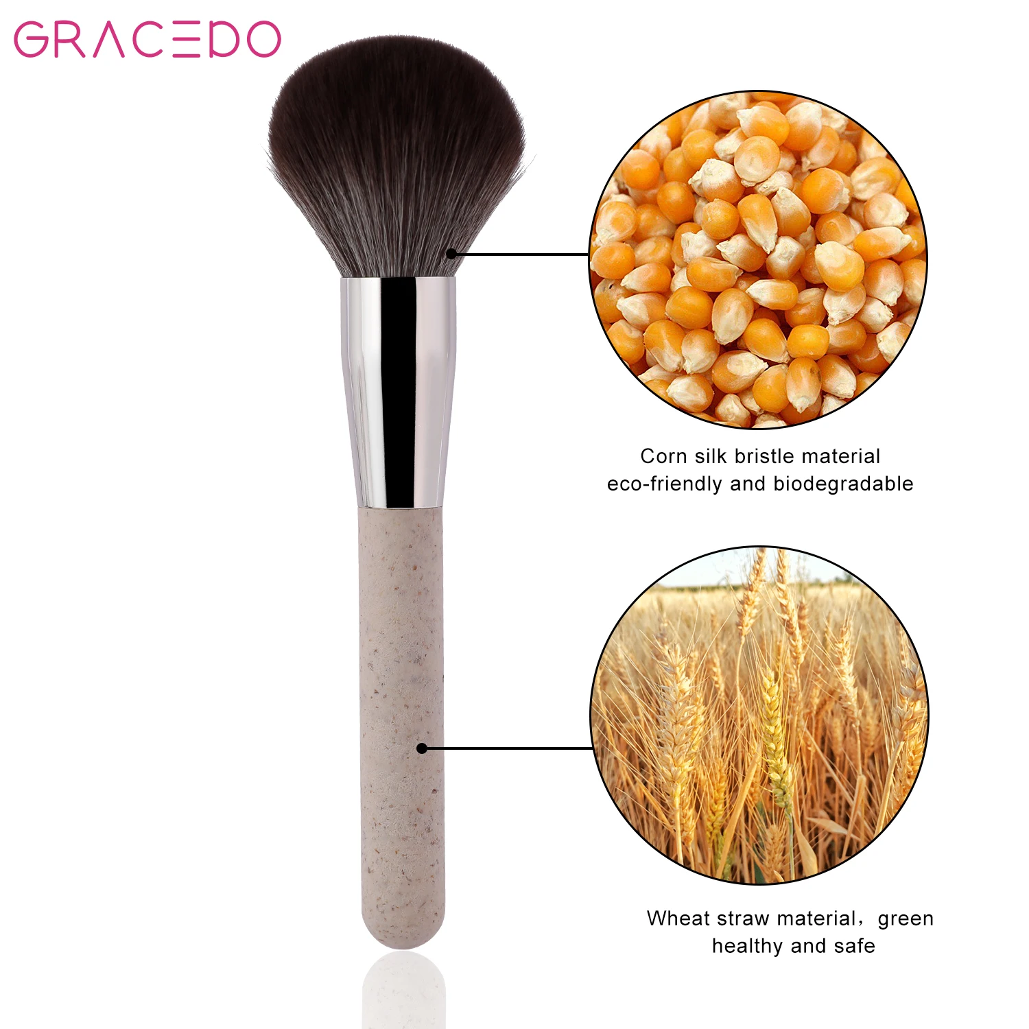 GRACEDO eco-friendly wheat straw handle powder brush soft comfortable corn hair wholesale customize professional makeup brush