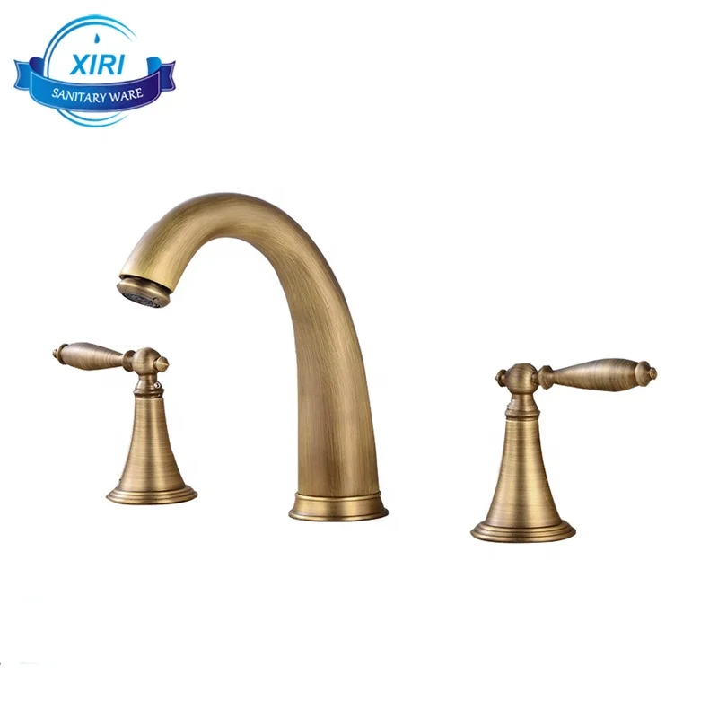 Classic European style brass antique deck-mounted 3-hole bathroom sink faucet retro dual handle basin mixer water tap XR161
