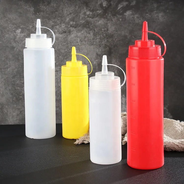 White 12 oz empty tube long nose soft ketchup plastic squeeze bottle with nozzle