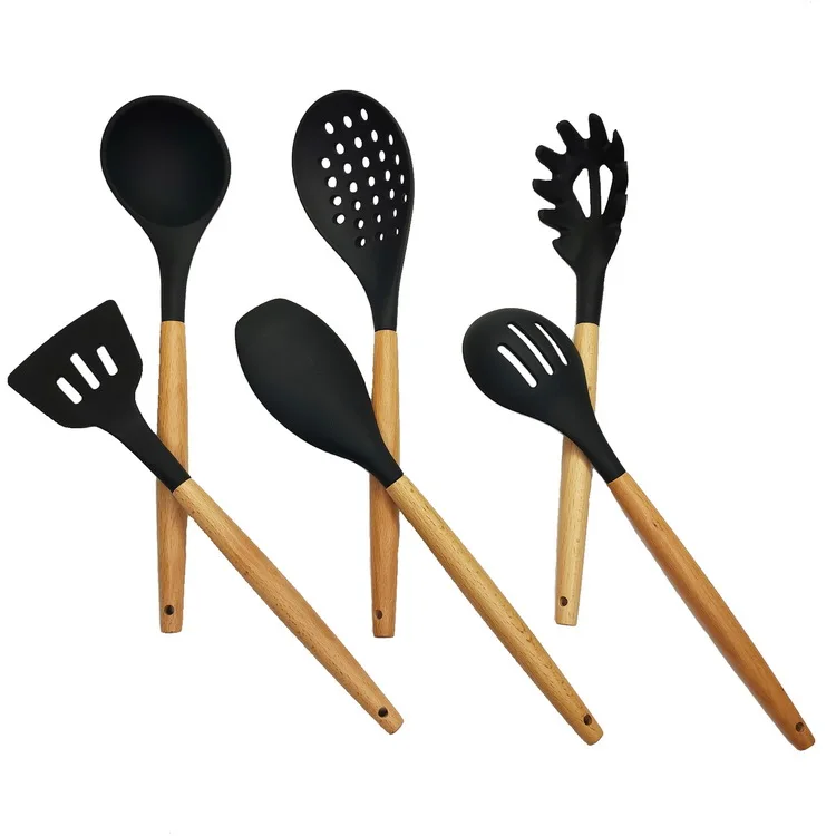 High quality Silicone Kitchen Cooking Utensils Tool Set 10 Pcs With Wooden Handle