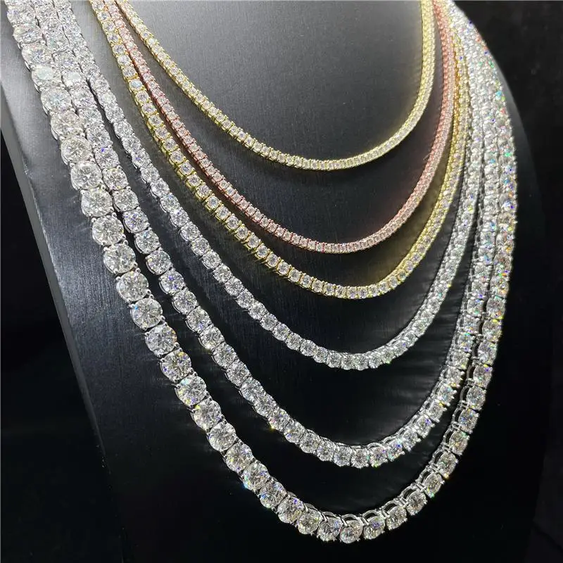 Hip Hop Fashion Jewelry 2mm3mm4mm5mm 925 Silver Iced Out Tennis Chain Necklaces