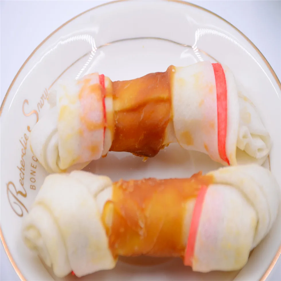 Pet Food Chicken Wrapped Rawhide Knotted Bones for Pet Snacks Dog Food Healthy Dry Dog Snacks