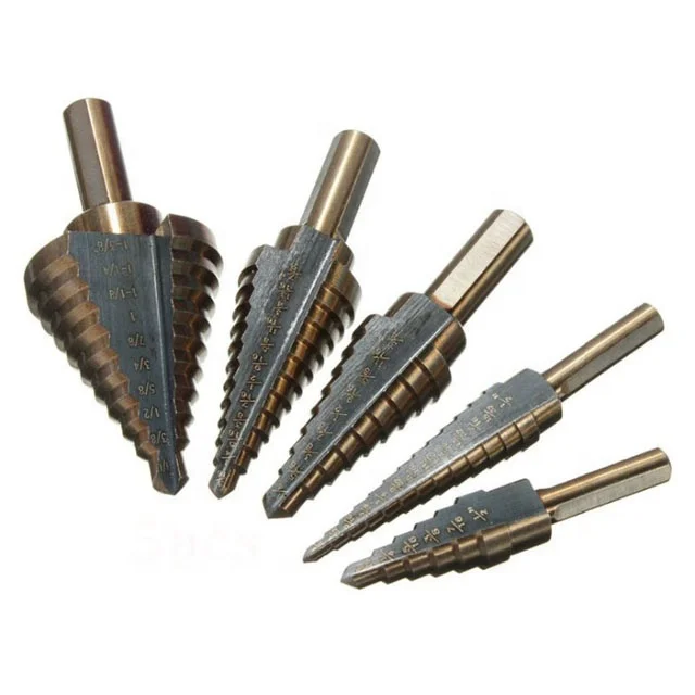 High Quality 5PCS HSS Multiple Hole Inch Size Step Drill Bit Set with Aluminium Case