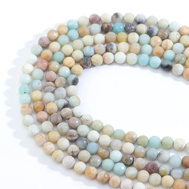 Matte Faceted Round Stone Beads 4/6/8mm Golden Sand Gray Picasso Blue-veins Stone for DIY Jewelry Bracelet Necklace Making