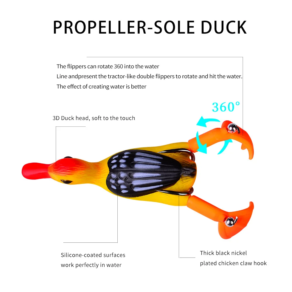 Wholesales 9cm 11g 10 colors Double Hooks Floating Swimming Topwater Duck Lure Soft Bait Silicone frog Fishing Lures