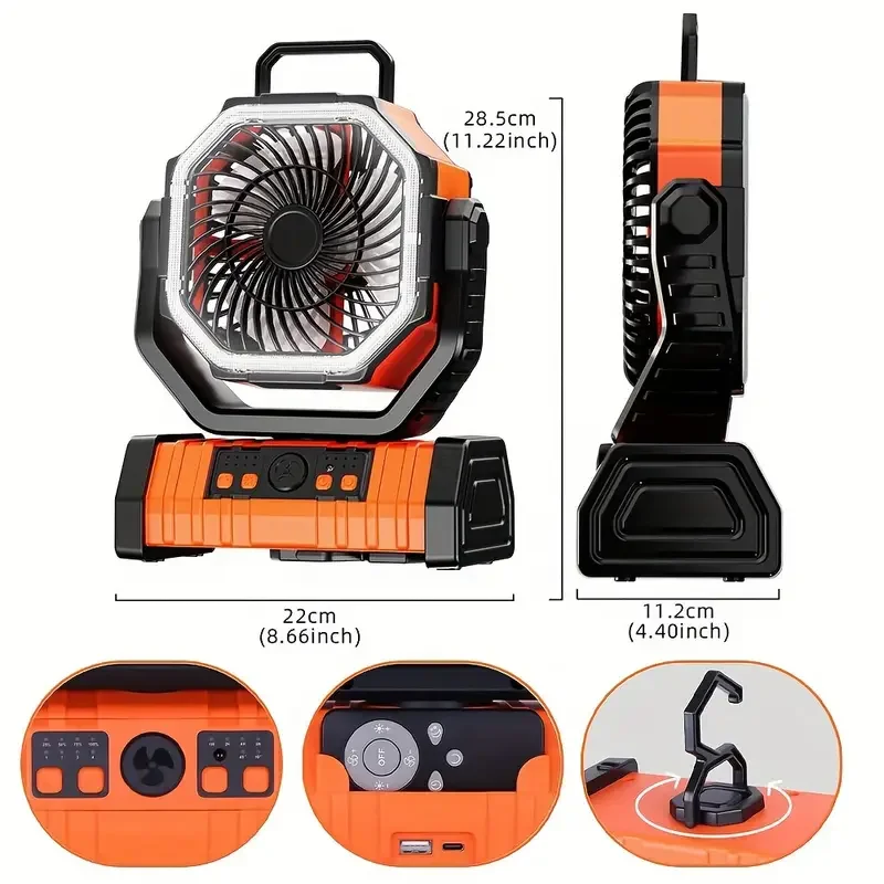Outdoor camping shaking charging fan, silent camping tent, high wind power desktop, small fan light