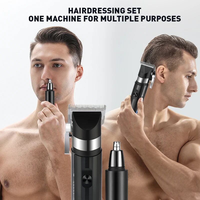 LM-2030 RESUXI Professional Portable Electric Barber Grooming Kit Men 2 1 Hair Clippers Beard Ear Nose Trimmer USB Customized