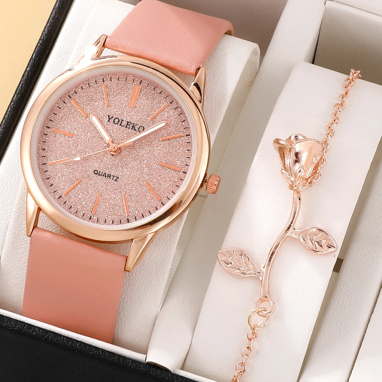 NW1334 Minimalist Pretty  Women  Leather  Quartz Watch & 1pc Bracelet
