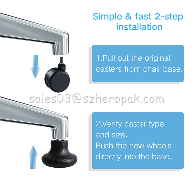 US Stock Set of 5 Pieces Black Bell Glides Replacement Office Chair Wheels Stopper Office Chair Swivel Caster Wheels