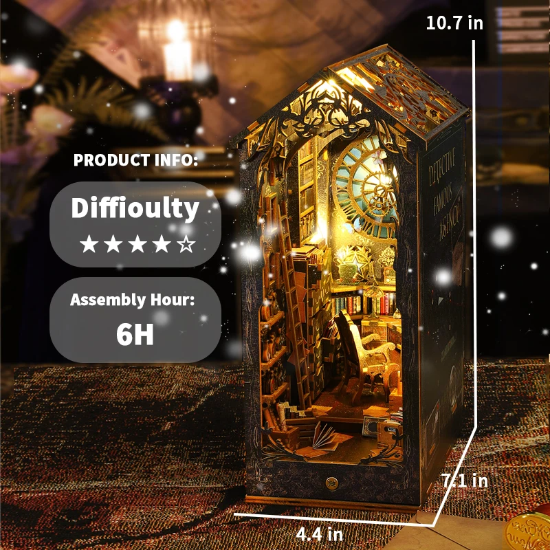 Book Nooks Diorama 3 d Puzzle Wooden Bookend Diy Miniature House Booknook Shelf Insert Detective Agency Book Nook Kit