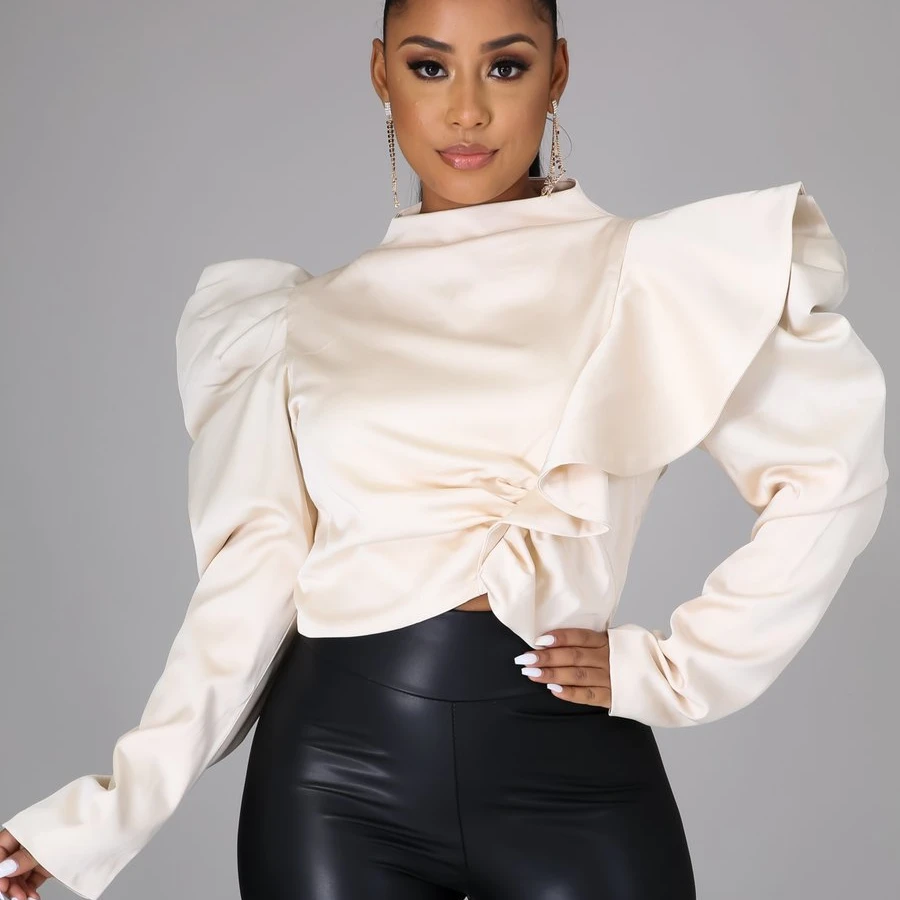 Autumn New Arrival Woman Tops Fashionable Ladies Blouses Ruffled Long Sleeve Office Lady Crop Top ANSZKTN