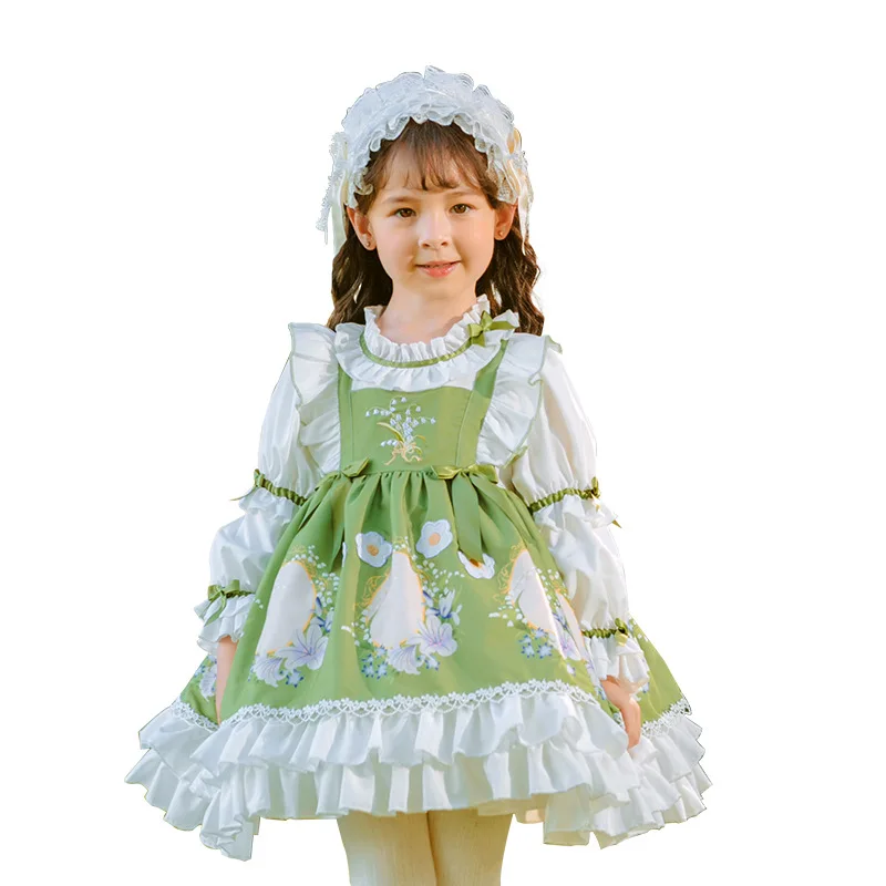 New Sale Fresh And Sweet Style Green Medieval Dress Autumn Princess Dress For Children Lolita Dress
