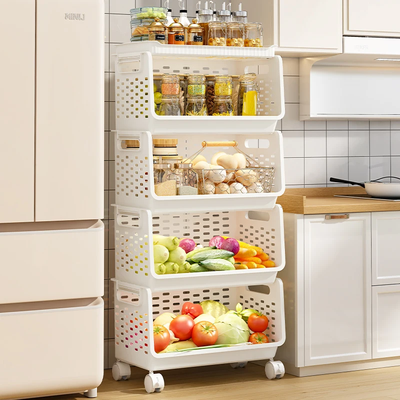 Fashion Design Kitchen Trolley Fruit and Vegetable Utility Cart with Storage Baskets Rolling Rack for Kitchen Storage