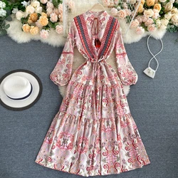 Boho Long Sleeve New Style Lace up 2020 Trending Product Woman Fashion Elegant Clothing Floral Print Maxi Dress