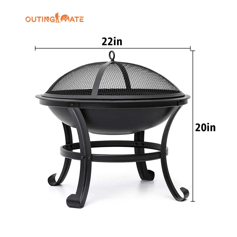 Outing Mate 22 inch Outdoor Fireplace Burning Steel BBQ Grill Firepit Bowl Fire safety fire bowl with spark screen