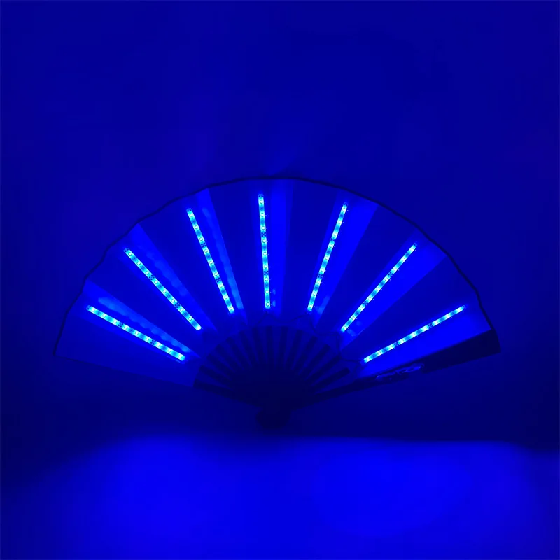 LED Glowing Folding Fan,Colorful Chinese Hand Held Clack Fan,Festival Fan,LED Flashing Rave Fan,Light Up Folding Fan (red)