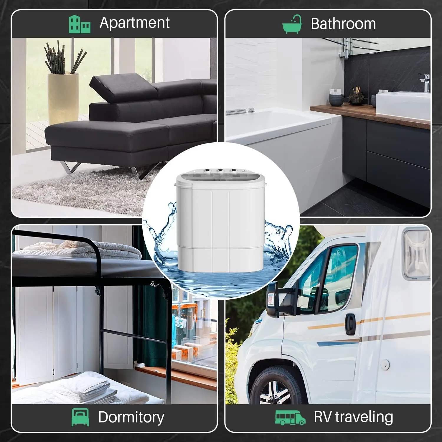 Portable Small Washing Machine  Mini Compact Washer and Dryer Combo 2 in 1 Apartment Washers with Twin Tub for Laundry