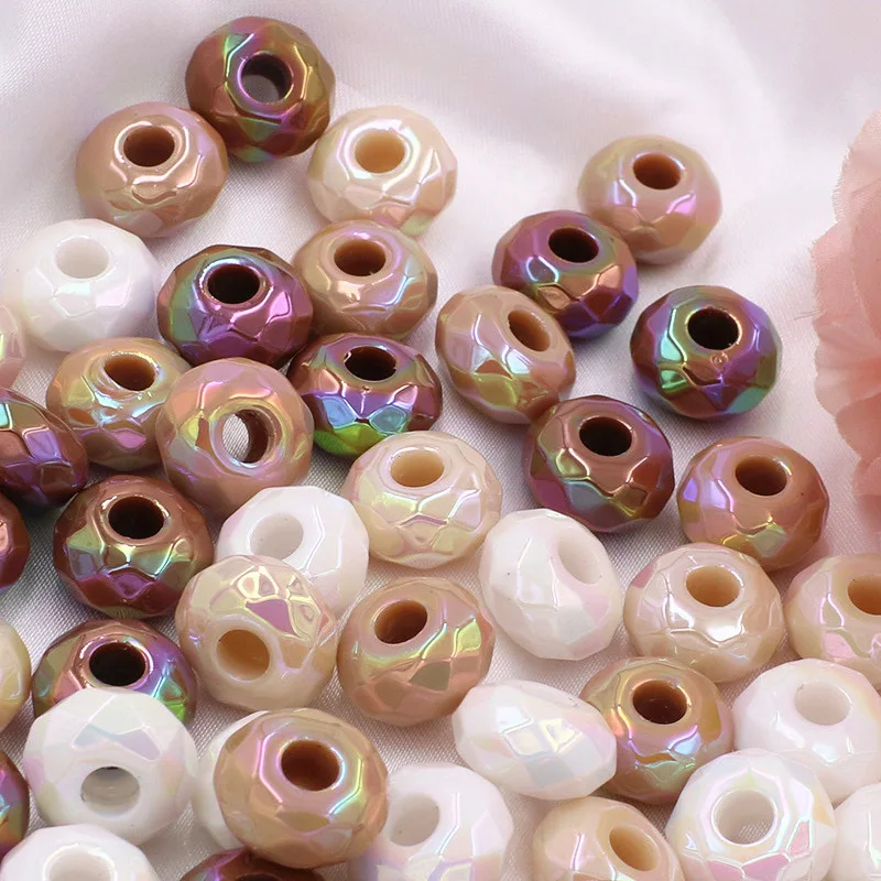 Wholesale Large Hole Acrylic 14mm Round Multicolor Electroplate Crystal Loose Diy Beads For Making Pen Bracelets