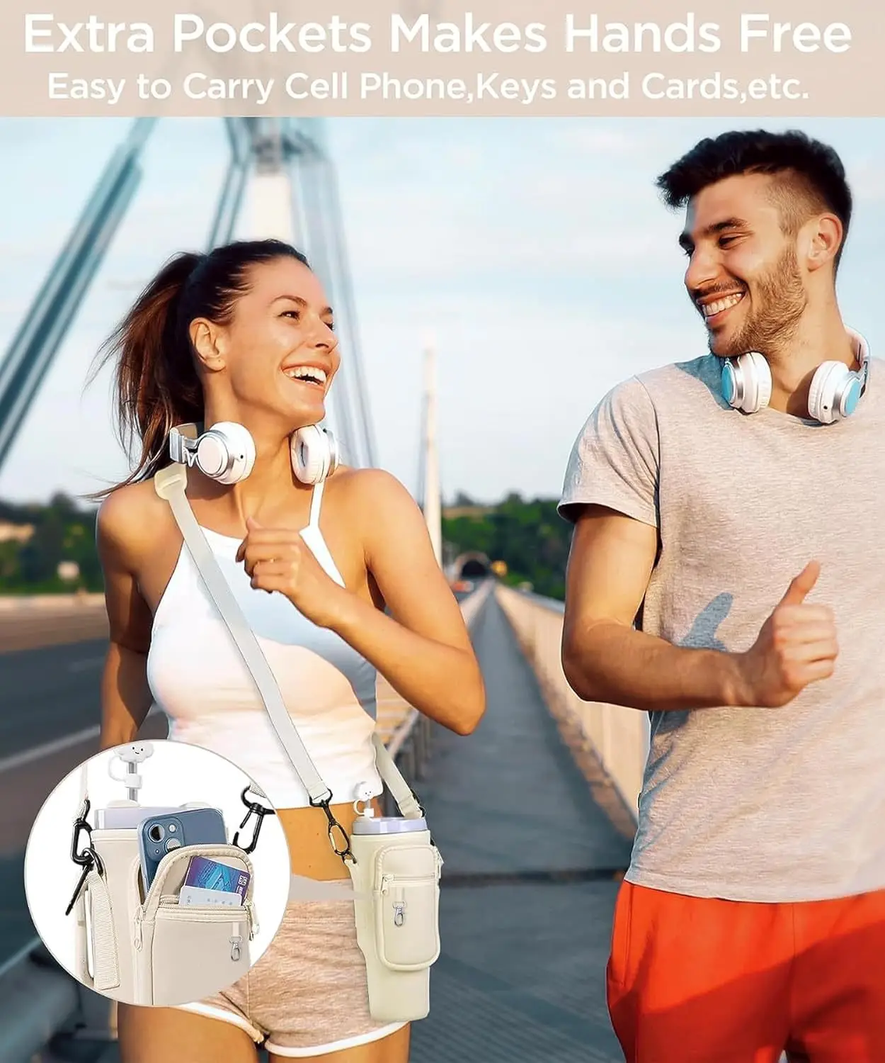 Customized Water Bottle 40 Oz Tumbler Water Bottle Carrier Bag Crossbody Running Water Bottle Holder For Cup Pouch Bag