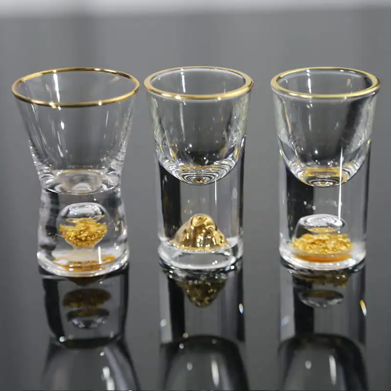 Custom Souvenir Shot Glass with Gold Rim and Espresso Style