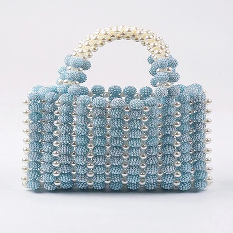 Pearl Dinner Dress Handbag 2023 New Hand Woven Small Design Beaded Square Bag