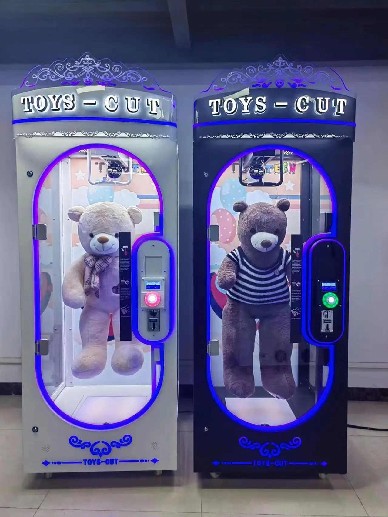 Playfun Coin Operated pink Date Machine Cut 2 Win Prize Game Big Stuffed Toys Scissors
