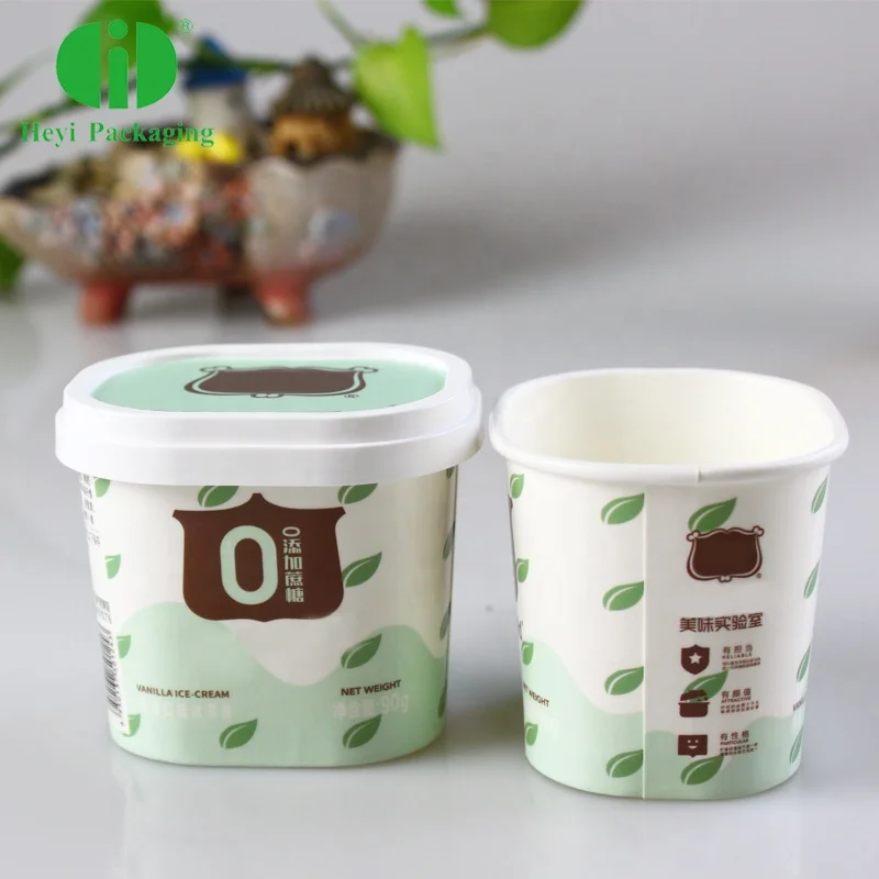 Hot selling custom printed square disposable price tub ice cream paper cups container with lid Square paper cup  customization