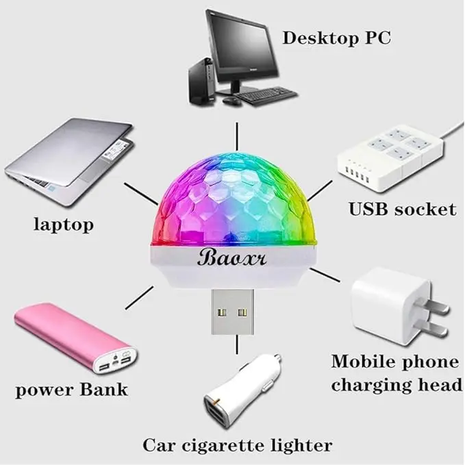 HOT Mini Magic Ball Sound Control USB DJ Lights Disco Party Wedding Show Bar Portable USB Mini Disco Ball Lights for Stage Show