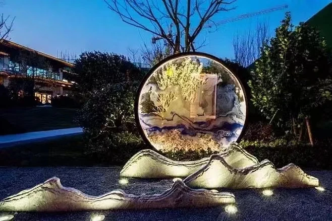 Outdoor Garden Modern Large Stainless Steel Art Circle Mirror Finishing Water Feature Fountain Sculpture