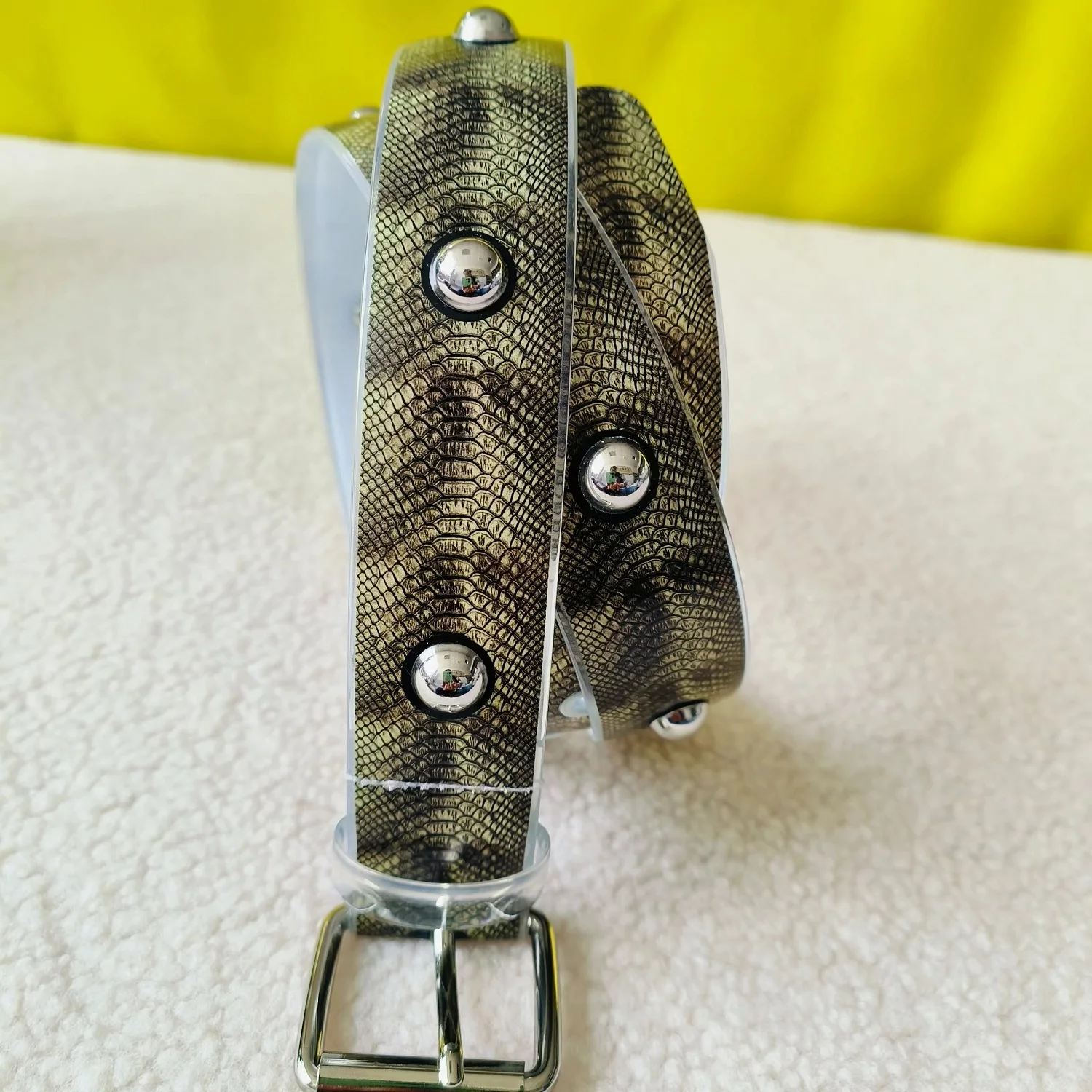 Fashion Transparent Women Belt for Jeans & Dresses Snake Pattern Digital Printing With Studs Classic Metal Buckle