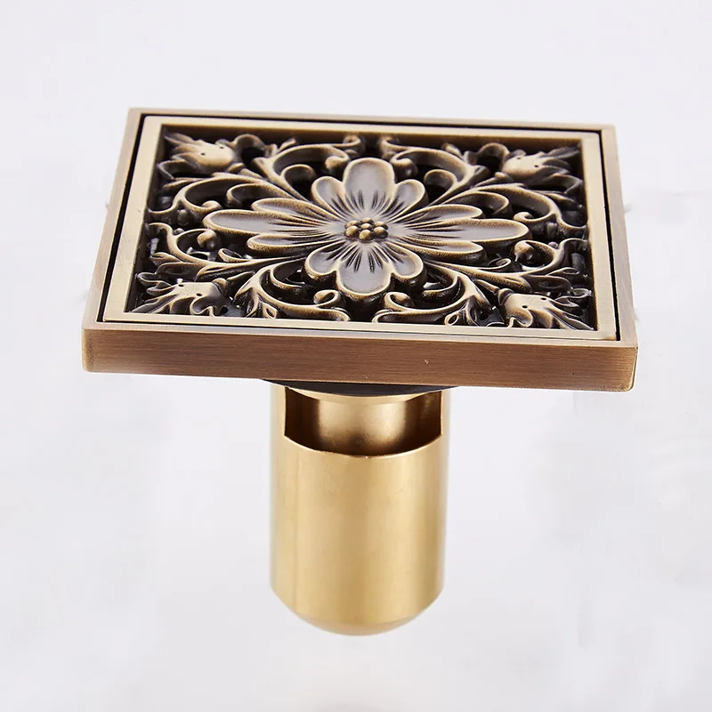 Квадратный латунь трапных под старину 4 дюймов Ванная комната Туалет Душ трапных крышка