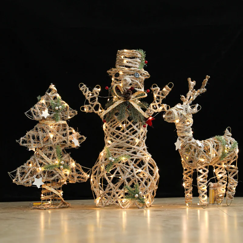 Christmas 2025 Glowing XMAS Window Display iron luminous led christmas snowman Champagne christmas ornaments luminous Deer