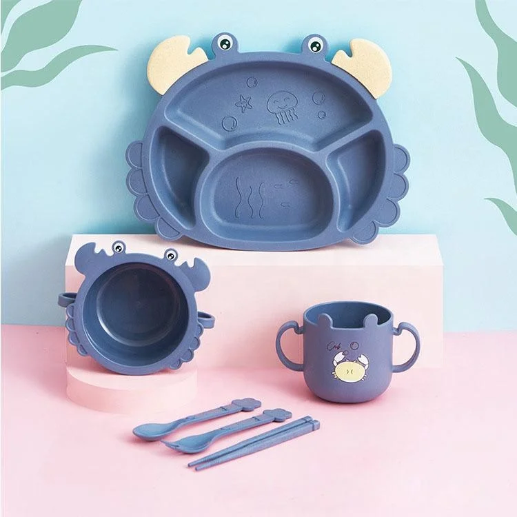 Manufacturers Baby Plate Grid Home Creative Cartoon Anti-Fall Baby Children 6 Pieces Of Tableware Set