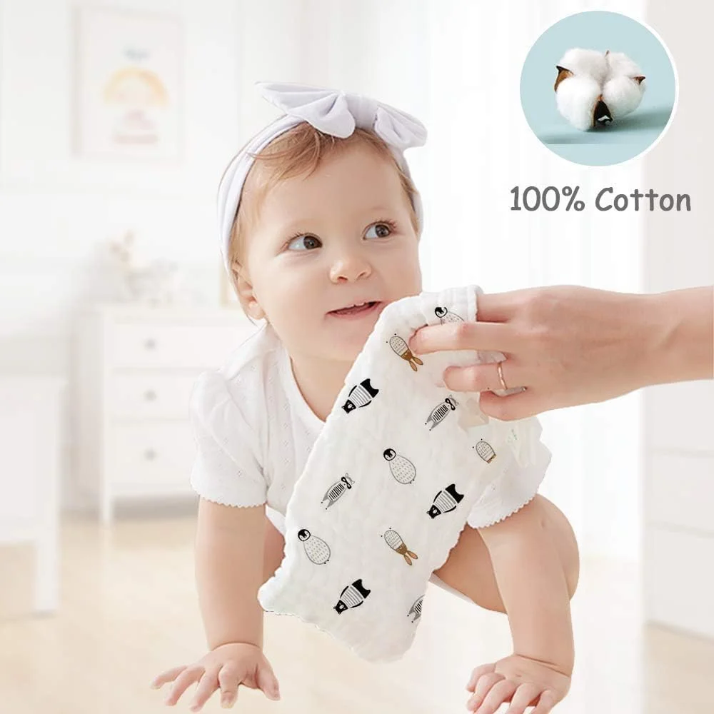 Soft Absorbent Face Towels Muslin Baby Washcloths Cartoon 100% Natural Cotton Baby Wash Cloths for Baby Face Body