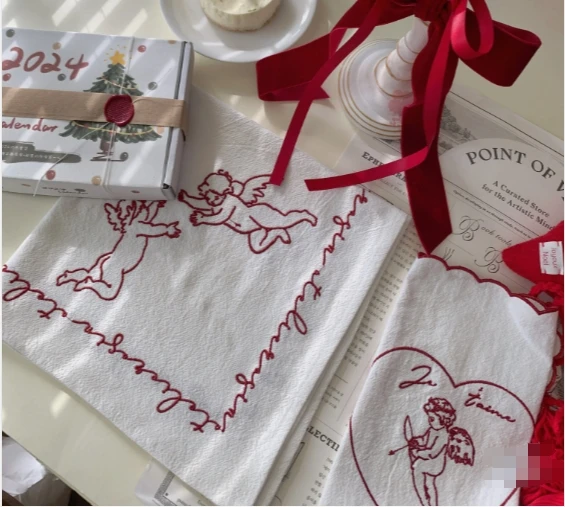 Support Customization Linen Embroidered Angel Tablecloth Wrapping Napkins Linen Picnic Mat