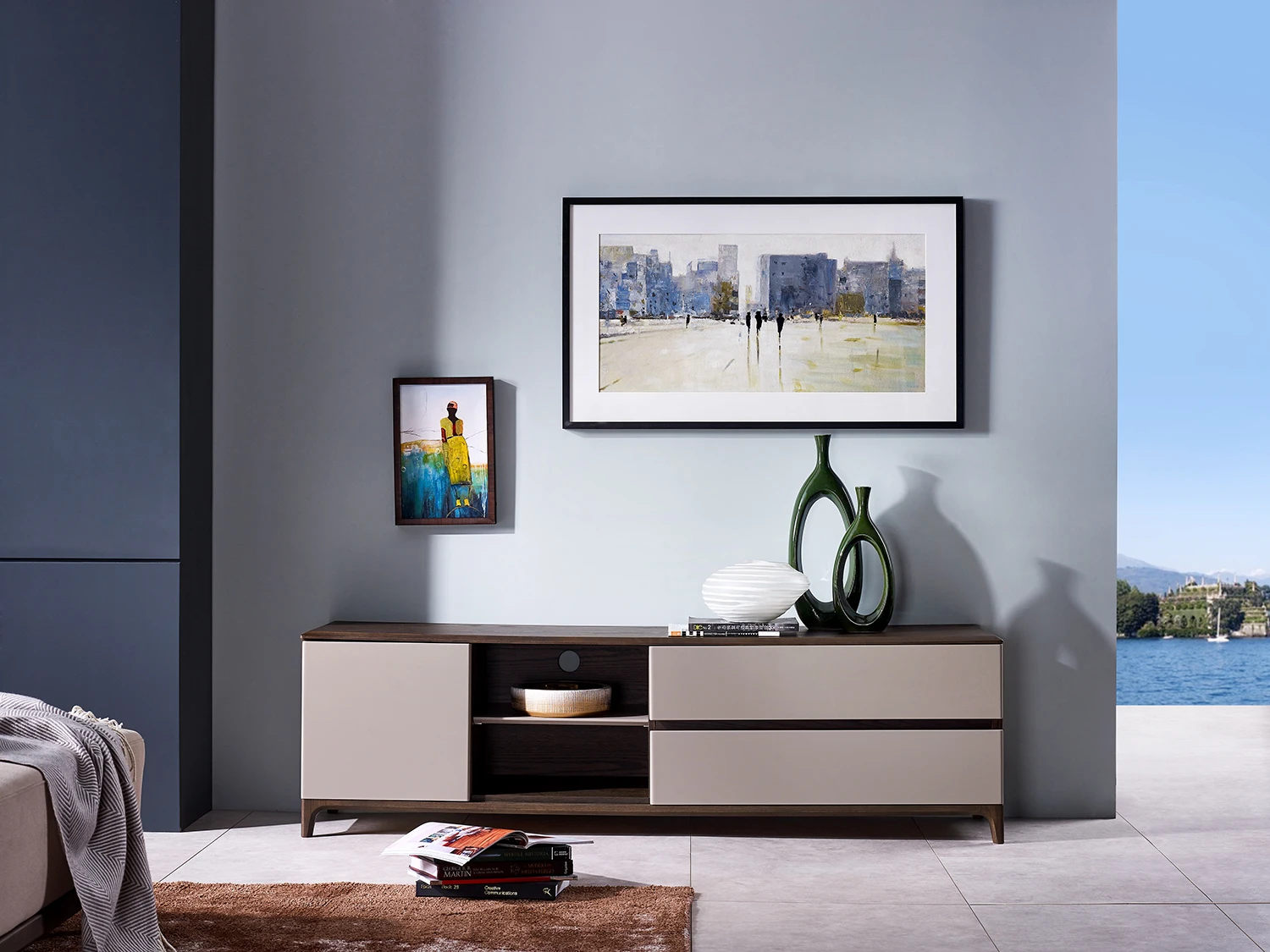 Tv Stand Living Room Furniture Home Livingroom Wood Modern Solid Wall TV Background Wall Unit Storage Cabinet