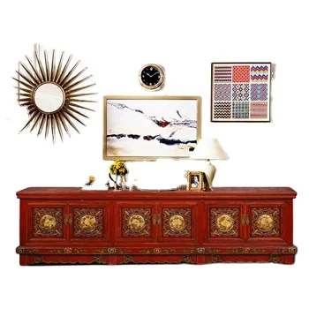 Chinese antique lacquerd glossy furniture solid wood TV cabinet for luxury use