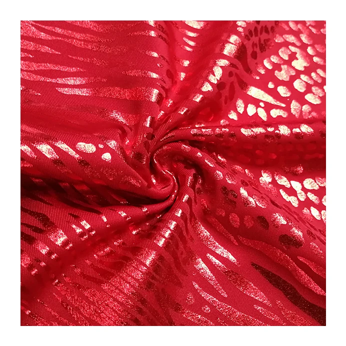 stock Foil gold stamping stretch fabric latest dress design dacron spandex elastane fabric