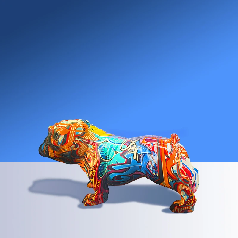 Colorful Sitting Bulldog Wearing Headset  Resin Crafts with Home Decoration