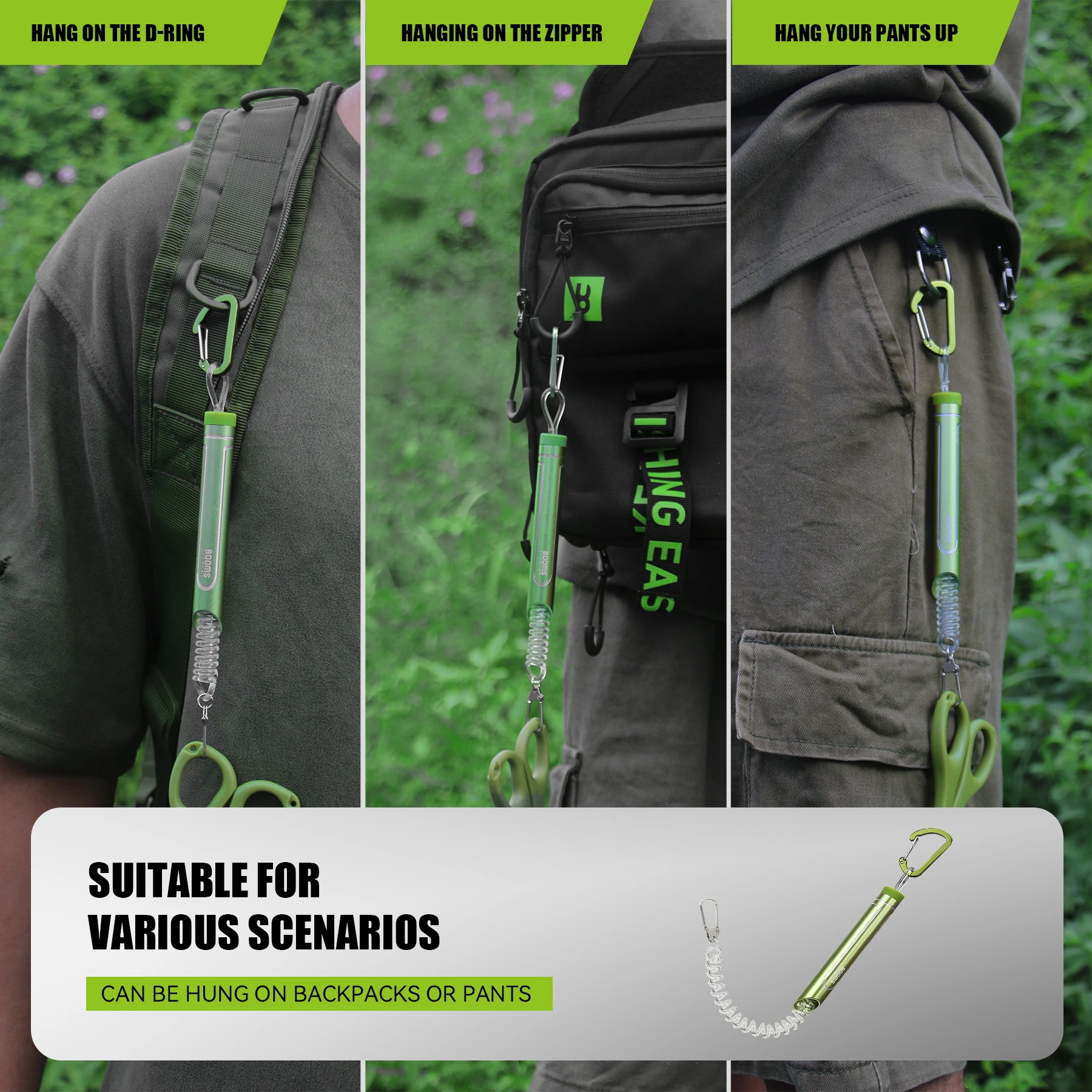 Anti-Loss Fly Fishing Lanyard TPU Retractable Coiled Lanyard Tether with Aluminum Tub Carabiner Horseshoe Buckle For Scissors