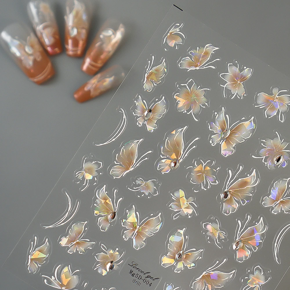 Fashion Other Nail Art Manicure Designs Laser Butterfly Self Adhesive Nail Sticker 5D Decoration Decals