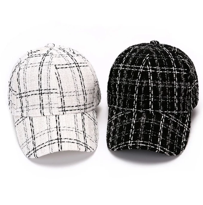 Autumn Winter Unisex Fashion Baseball Cap New Classic Black White Checkered Retro British Small Fragrance Casual Embroidery Flat