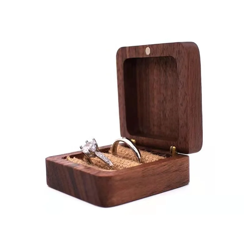Black walnut wooden jewelry box, wedding ring pendant earrings gift packaging storage box, free custom logo