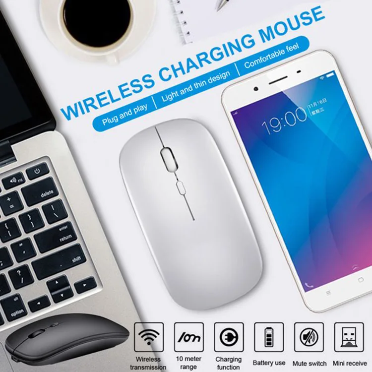 Wireless Mouse 2.4GHz Receiver Optical Adjustable Wireless Mice Silent Rechargeable Mouse