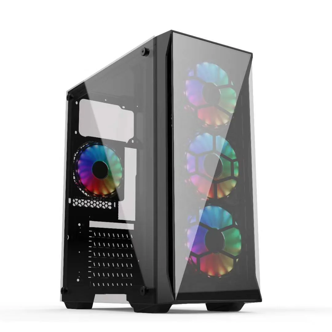 Tempered Glass Panel Desktop PC Gaming Cabinet ATX Computer Case with RGB fan