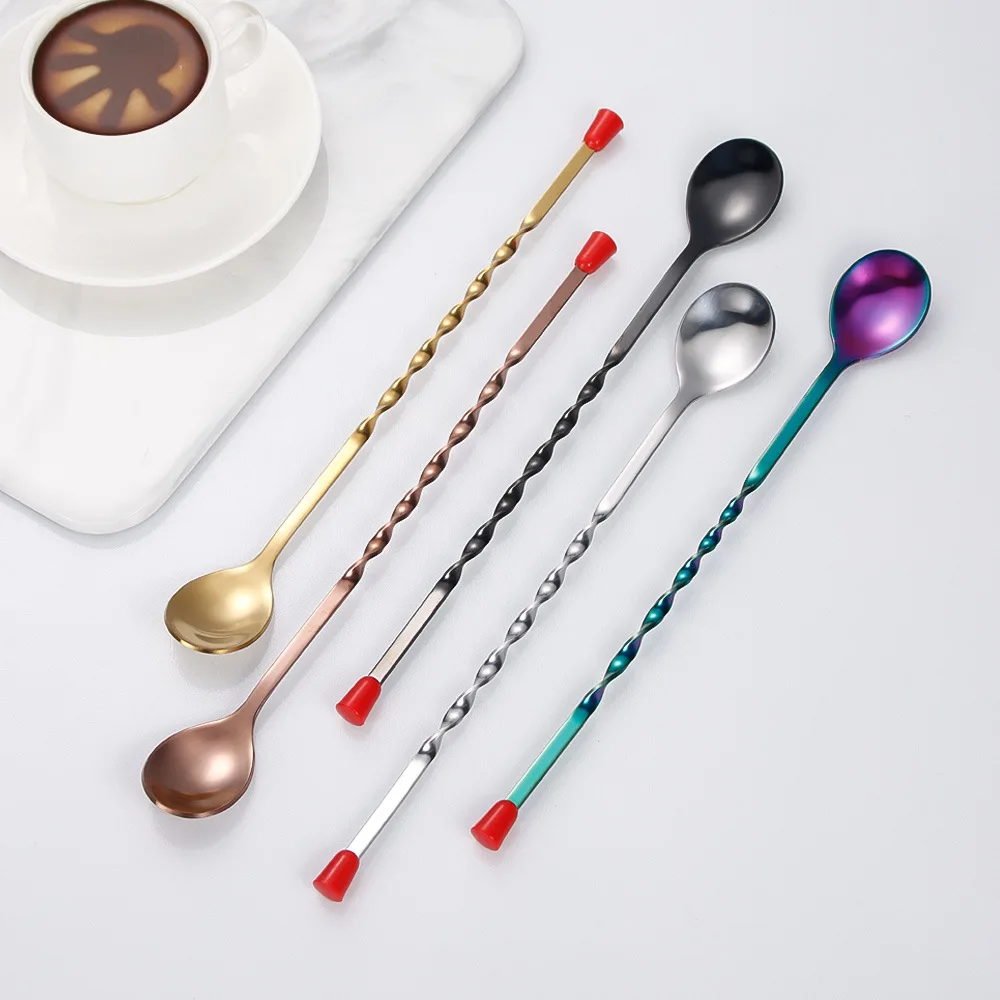 Custom 30cm Long Handle Stainless Steel Cocktail Stirrer Durable Metal Bar Tool for Coffee Tea Milk Blending