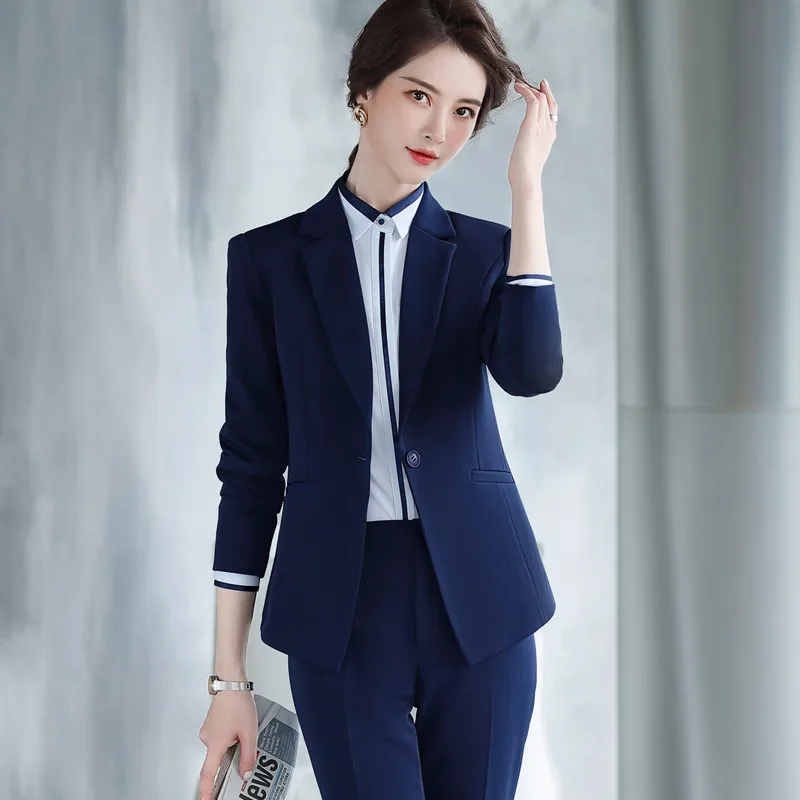 Fashion new women pants suits business formal long sleeve slim blazer and pants office ladies temperament work wear