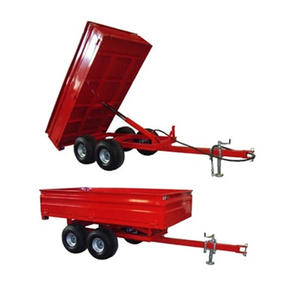 Tractor Tow behind hydraulic tipping trailer , 2 axle farm dump trailer 4 wheel wagon 2ton to 4ton