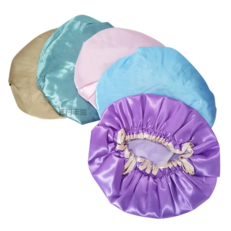 Manufacturers supply a large number of color Ding printed double anti-fouling shower caps shower caps toiletry caps oil and smok